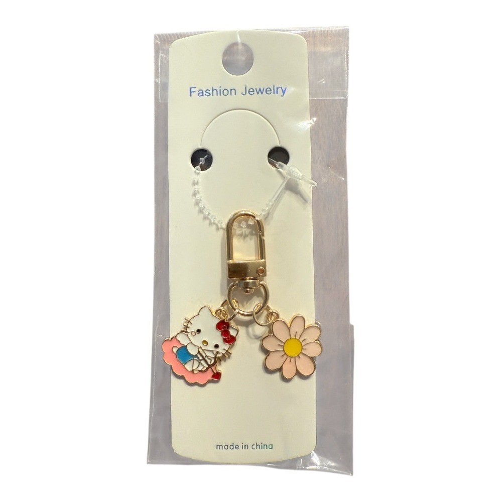 Hello Kitty and Flower Charm Keychain